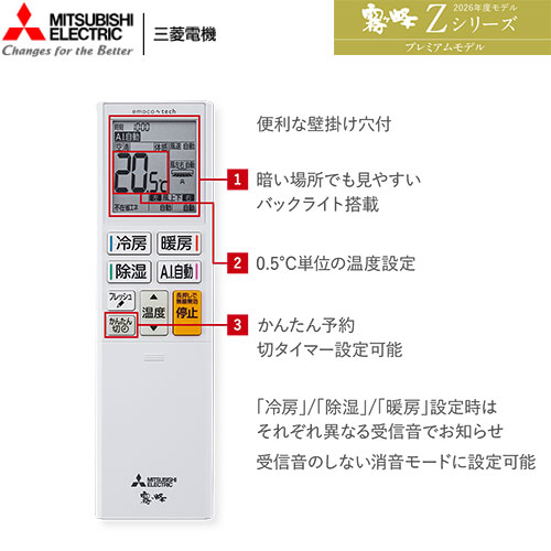 MSZ-ZXV4026S(W)の室外機・リモコン・パネル
