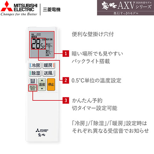 MSZ-AXV5626S(W)の室外機・リモコン・パネル
