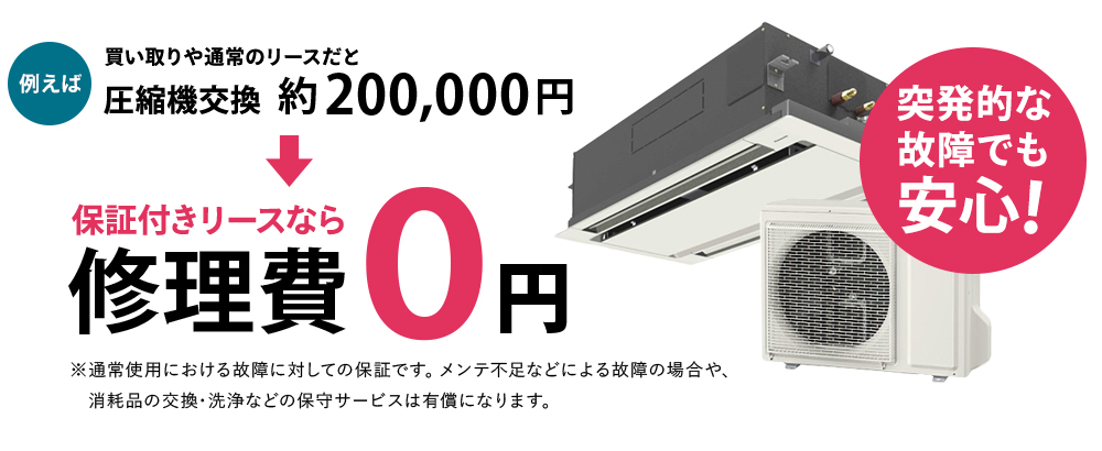さらに保証付きリースなら突発的な故障による修理が無料に!