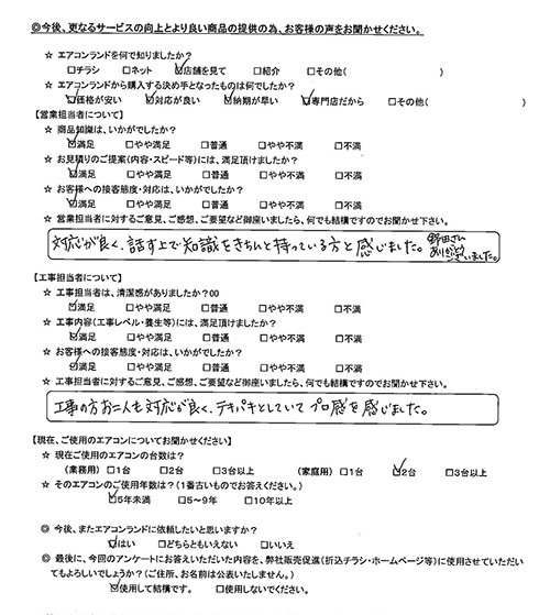 東京都大田区のお客様